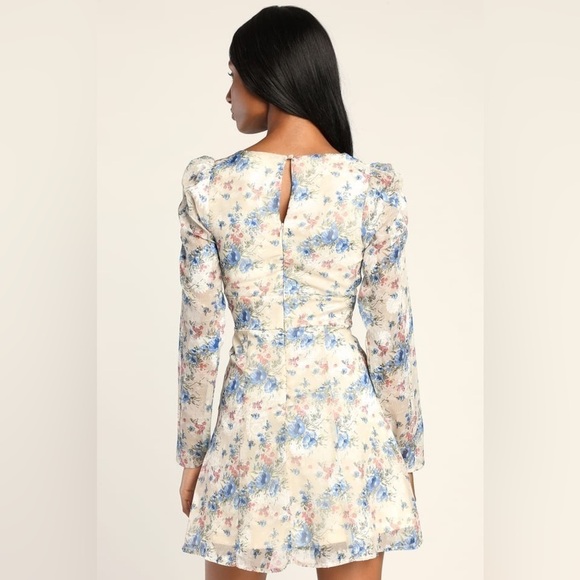 Lulu’s Lovely Type Ivory Floral Print Puff Sleeves A-Line Mini Dress Size XL - Picture 11 of 12